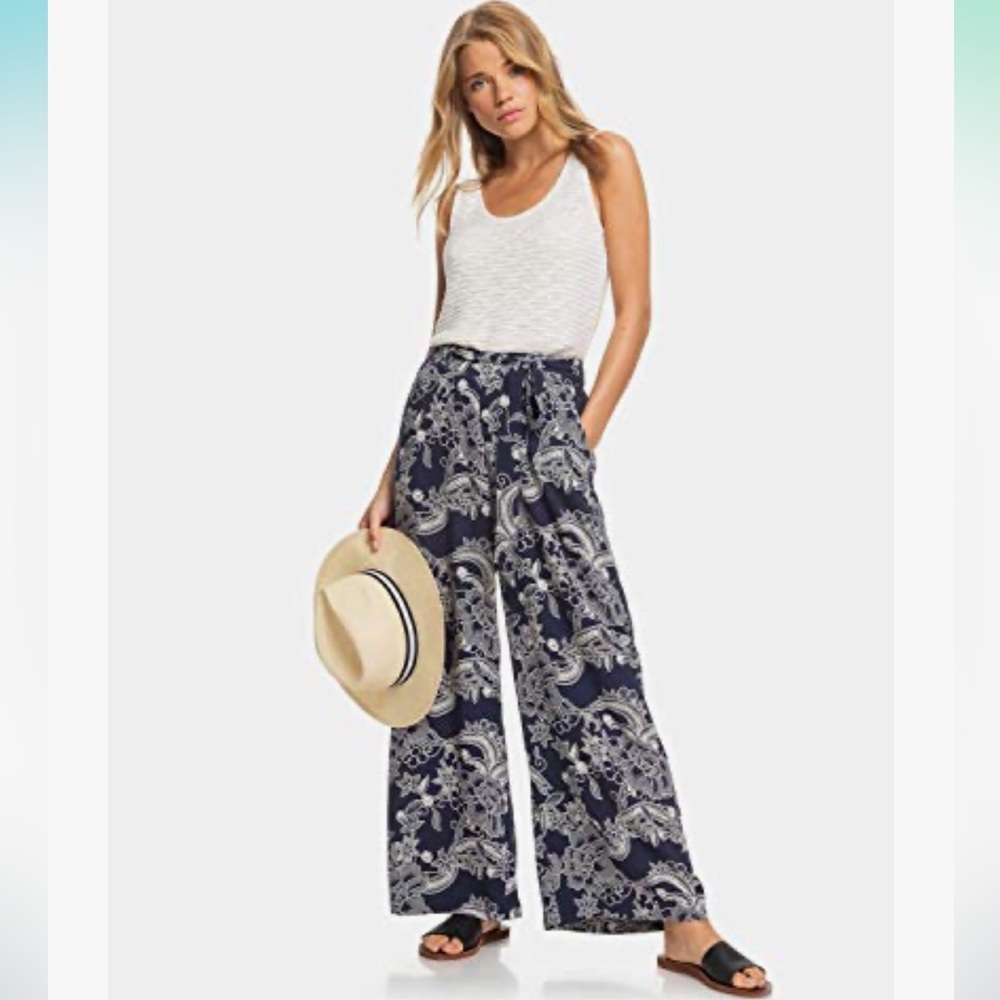 Roxy South of the Boarder Navy and White Paisley Wide-Leg Pants